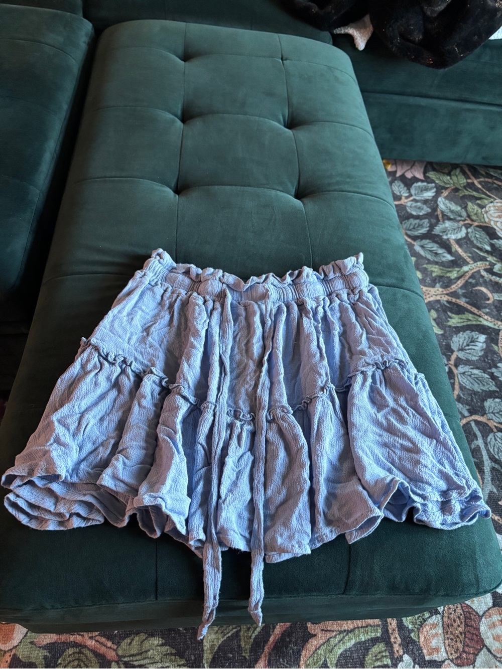 Women's Light Blue Tiered Skater Mini Skirt - Elastic Waist